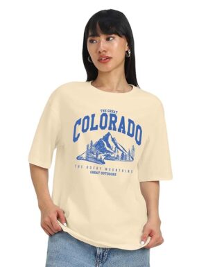 JUNEBERRY® Round Neck Drop Shoulder Round Neck Black & White Graphic Printed Pure Cotton Oversized Baggy Fit Half Sleeve T-Shirt for Women & Girls