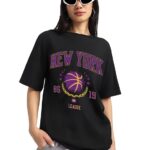 JUNEBERRY® Round Neck Drop Shoulder Round Neck Black & White Graphic Printed Pure Cotton Oversized Baggy Fit Half Sleeve T-Shirt for Women & Girls